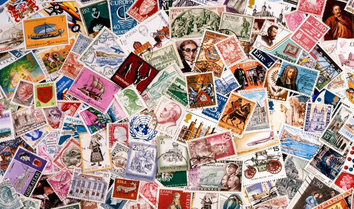 Assorted postage stamps.
