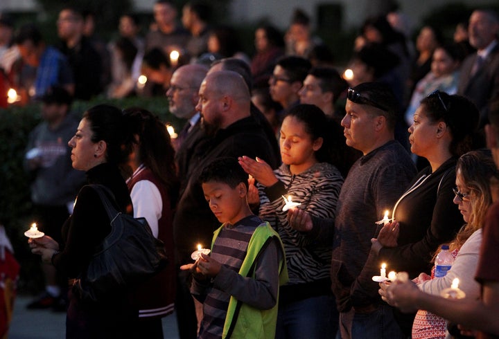 Members of the Whittier Union High School community gather on campus for a candlelight vigil in memory of Nohemi Gonzalez.