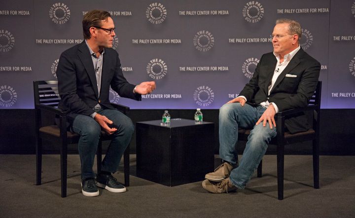 James Murdoch, CEO of 21st Century Fox, and David Zaslav, president and CEO of Discovery Communications, speak at The Paley Center for Media's International Council Summit on Nov. 19, 2015.
