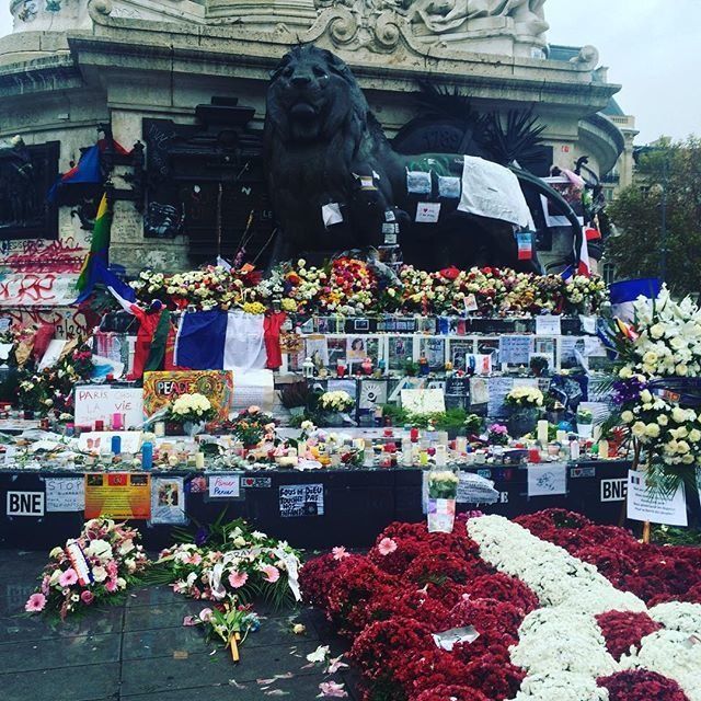 The memorial to the victims of the Paris attacks is seen at Place de la Republique on Nov. 20, 2015.