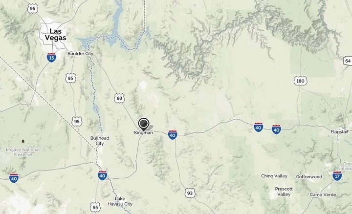 Kingman, Arizona, is located approximately 100 miles southeast of Las Vegas.