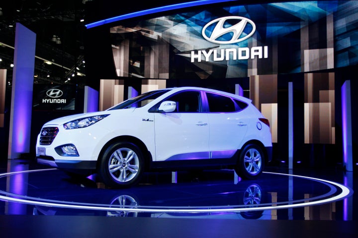 A Hyundai Tucson fuel-cell hydrogen-powered vehicle. 