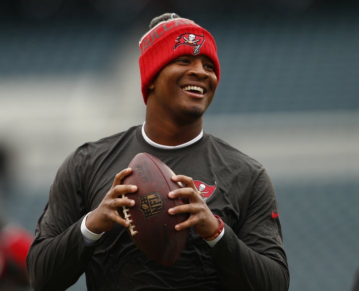 On the road in Philadelphia on Sunday, the 21-year-old Winston tied the NFL's all-time rookie record with five touchdown pass
