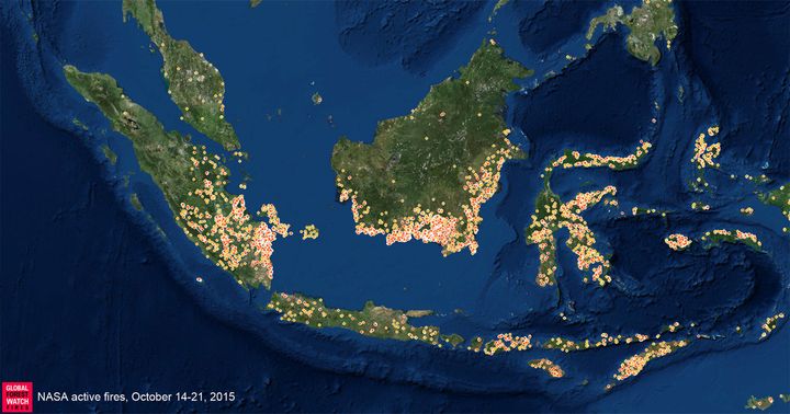 Fires detected in Indonesia during a single week in October.