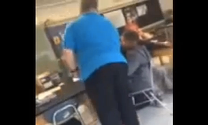 The former middle school teacher claims he resorted to grabbing the student's chair and yanking it when the boy repeatedly re