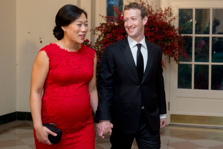 Mark Zuckerberg, chief executive officer and founder of Facebook Inc., right, and his wife Priscilla Chan arrive at a state dinner in honor of Chinese President Xi Jinping at the White House in Washington, D.C., U.S., on Friday, Sept. 25, 2015