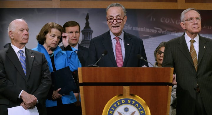 Sen. Chuck Schumer (center) said terrorists are more likely to enter the U.S. through the visa waiver program than disguised