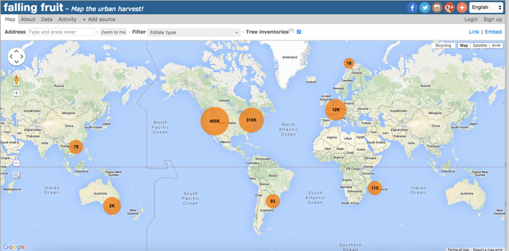 Falling Fruit's interactive map lists more than 1,300 different types of free edibles in more than 790,000 locations around the world.