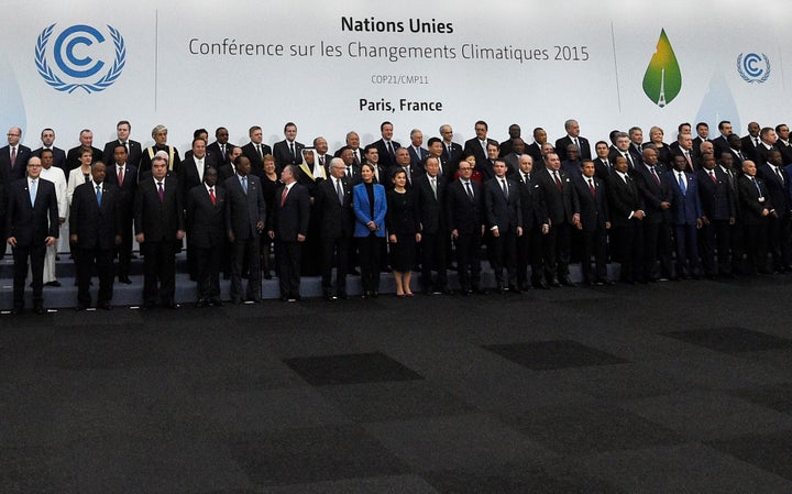 World leaders pose for a family picture during the COP21, United Nations Climate Change Conference, in Le Bourget, outside Paris, on Nov. 30.