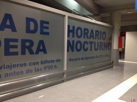 Overnight waiting room at the Méndez Álvaro bus station in Madrid.