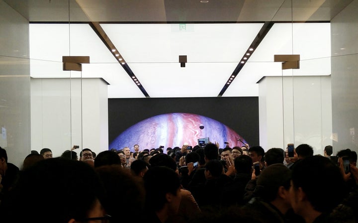 An Apple store in Beijing, China, where the tech giant's operations are carbon-neutral.