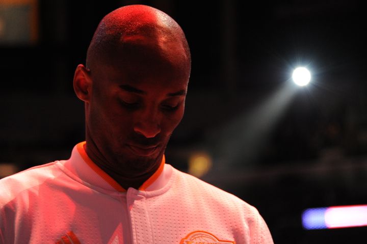 Kobe Bryant stands for the national anthem before the Los Angeles Lakers' game against the Indiana Pacers on Nov. 29, 2015.
