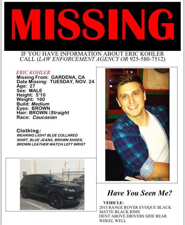 Eric Kohler, a Hollywood visual effects producer, has been missing since Nov. 24.