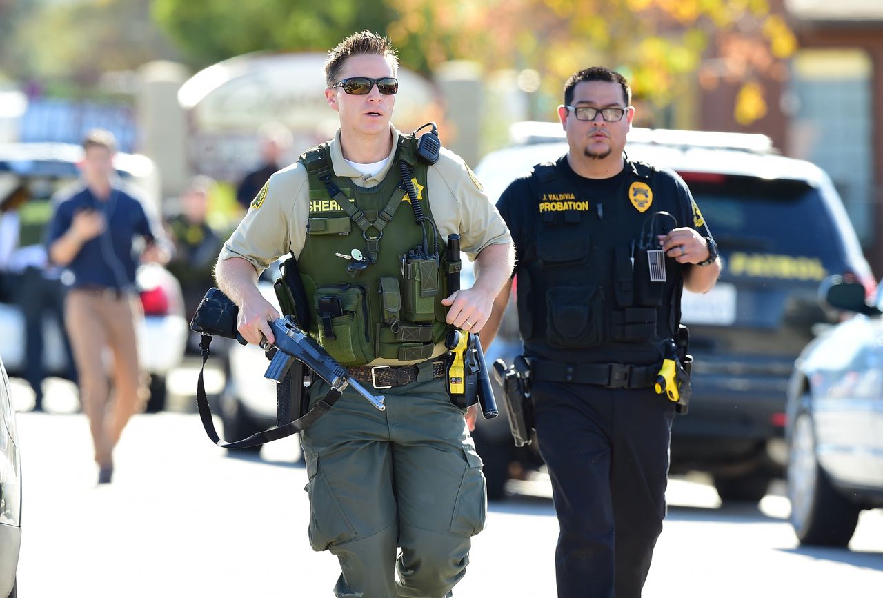 Police at the scene of a shooting on Dec. 2, 2015 in San Bernardino, California.