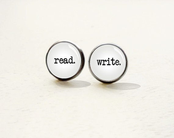 Get the <a href="https://www.etsy.com/listing/207825323/read-write-stud-earrings-reader-earrings">Read-Write Earrings</a>.