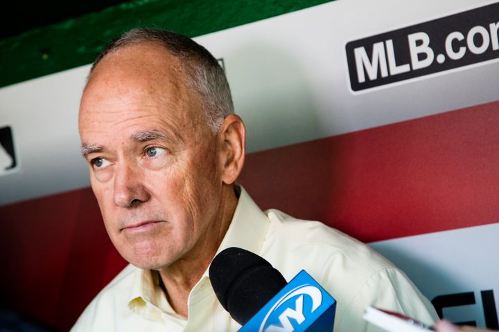 New York Mets general manager Sandy Alderson has been diagnosed with a treatable form of cancer. He's pictured above speaking with members of the media before a game against the Washington Nationals on Sept. 7, 2015, in Washington, D.C.