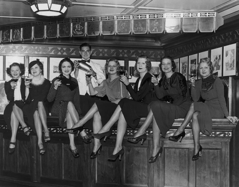 A group of young women at the bar on board the luxury liner SS Manhattan, off New York, 5th December 1933. Before the repeal