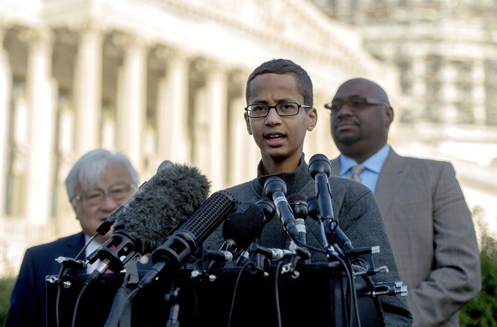 Ahmed Mohamed speaks during a press conference on Capitol Hill on Oct. 20. The teen says his school racially profiled him when teachers had him arrested over a homemade clock.