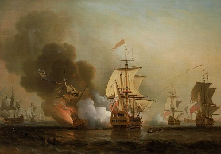 The Spanish galleon's destruction in an 18th-century painting by English painter Samuel Scott.