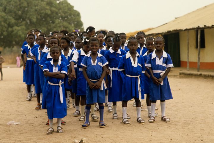 GAMBIA - 1988/01/01: Gambia, Jambur Village, Independence Celebration, Local Schoolgirls.
