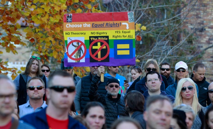 Demonstrators protest new anti-gay policies from the Mormon church.