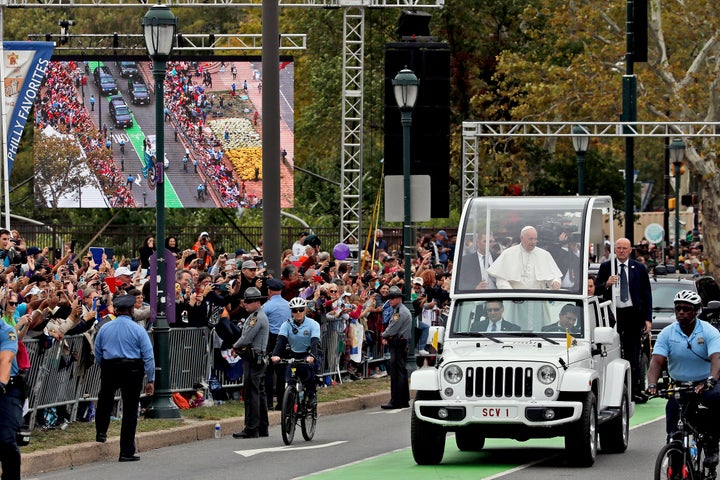 Pope Francis waved to the crowd from the Popemobile during his visit last September to Philadelphia.