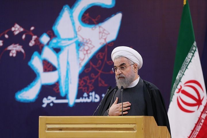 Iranian President Hassan Rouhani delivers a speech during an event at the Sharif University of Technology in Tehran, Iran on December 7, 2015.