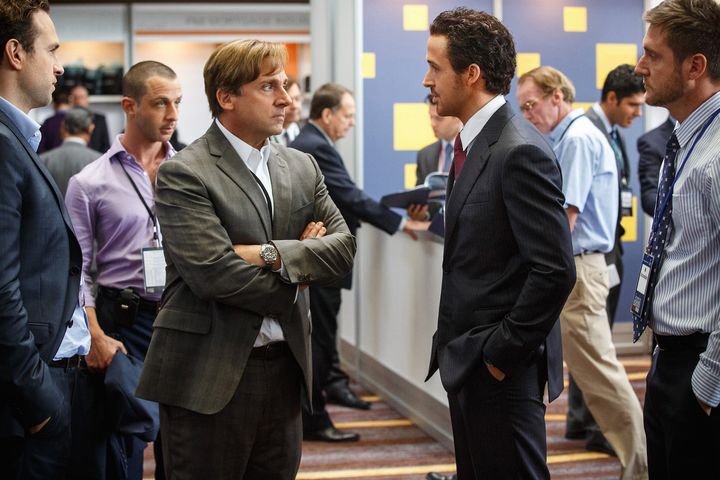 Steve Carell and Ryan Gosling star in a scene from "The Big Short."