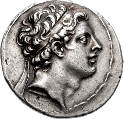 Seleucid coin with the image of Antiochus IV Epiphanes.