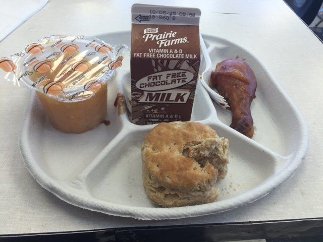 A recent lunch at Roosevelt High School in Chicago. Students say the food being served at their cafeteria is barely edible.