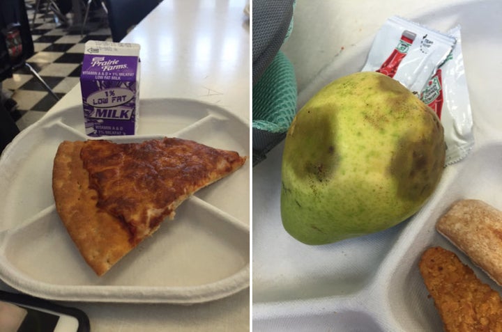 Burnt pizza and a heavily bruised pear, served at Roosevelt.