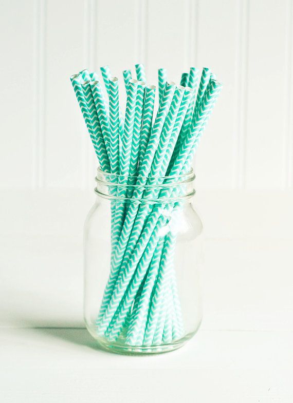 Paper Straws in Turquoise and White, set of 25, $4