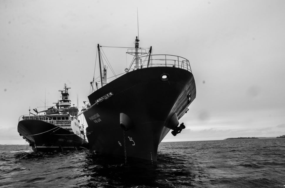 Foreign fishing boats like these are a leading cause of pollution in Majuro's lagoon.