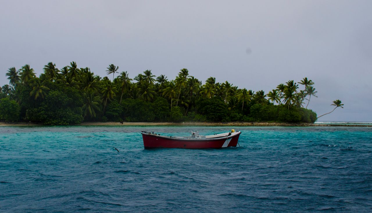 A small fishing boat in the lagoon on Majuro Atoll.