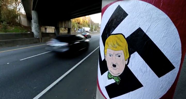 Atlanta residents spotted these images of Donald Trump under a highway overpass on Wednesday morning before police removed them.