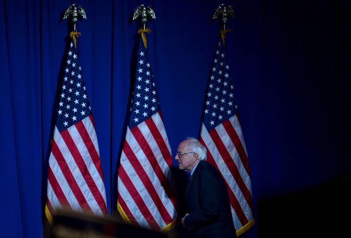 MANCHESTER, NH - NOVEMBER 29: Democratic Presidential candidate Bernie Sanders takes the stage at the Jefferson Jackson Dinner at the Radisson Hotel November 29, 2015 in Manchester, New Hampshire. The dinner is held annually by the New Hampshire Democratic Party.