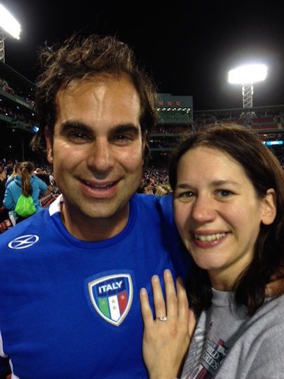 Matt Fraenza and Stephanie Wapenski the night of their engagement at Fenway in 2014. 