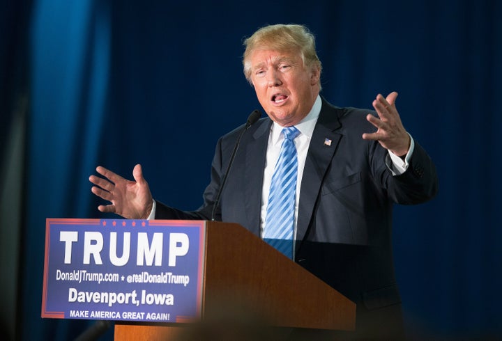 Trump speaks to guests gathered for a campaign event at Mississippi Valley Fairgrounds on Dec. 5, 2015, in Davenport, Iowa. Trump continues to lead the most polls in the race for the Republican nomination for president.