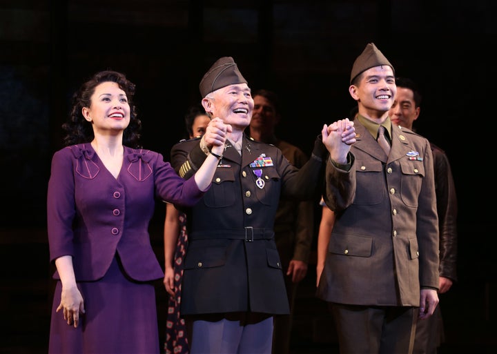 "Allegiance" stars Lea Salonga, George Takei and Telly Leung take a bow. 