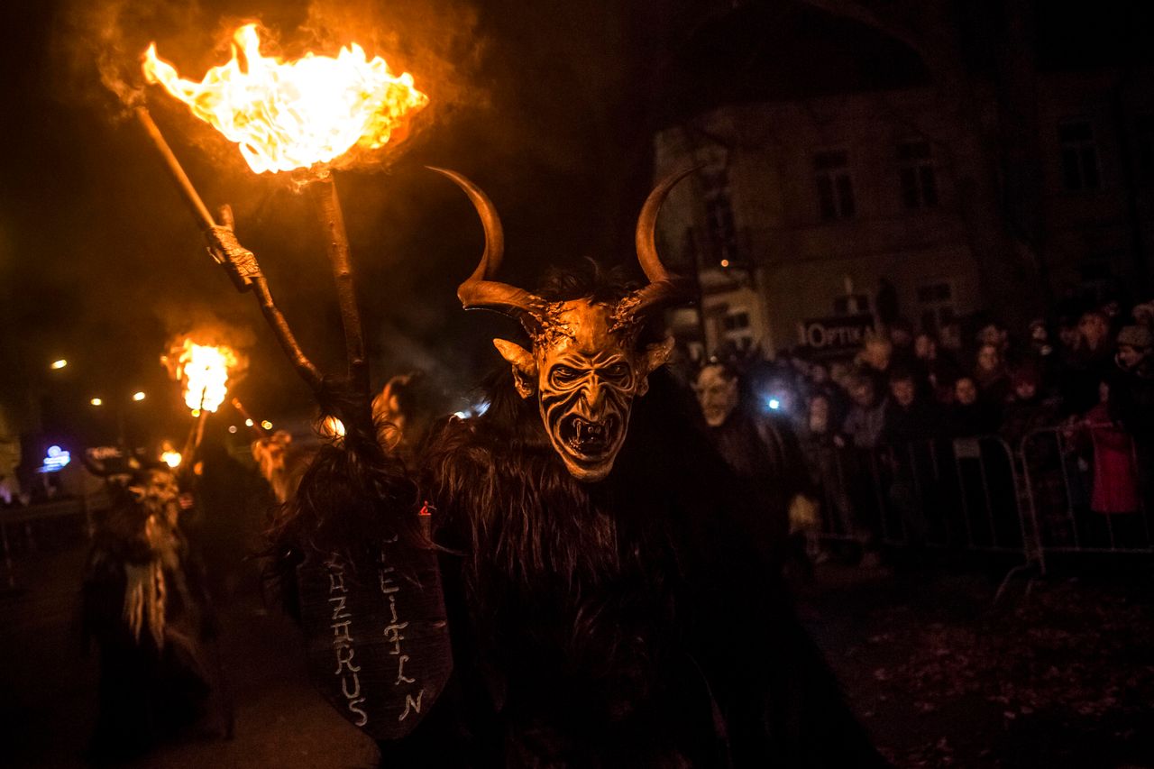 Revelers dress as Krampus at a festival in Kaplice, Czech Republic.
