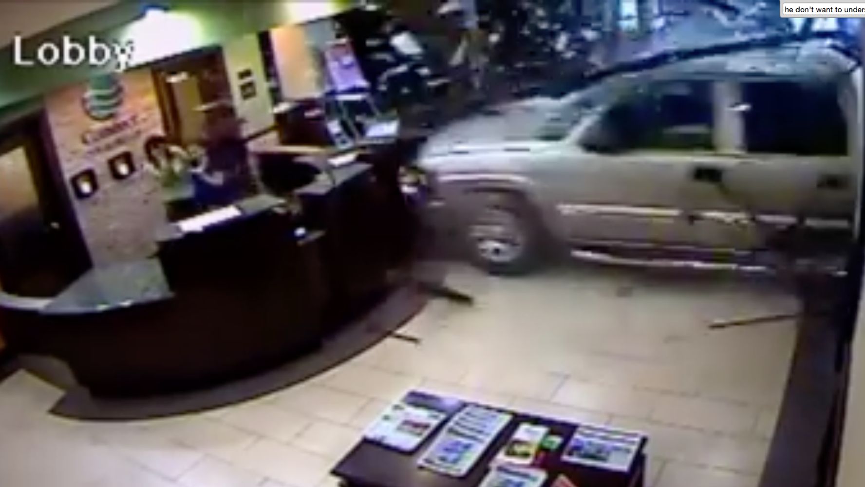 Irate Hotel Guest Crashes Truck Through Lobby, Nearly Crushing Staff ...