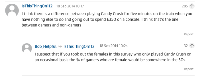 Public comments on a Guardian article about women and gaming.