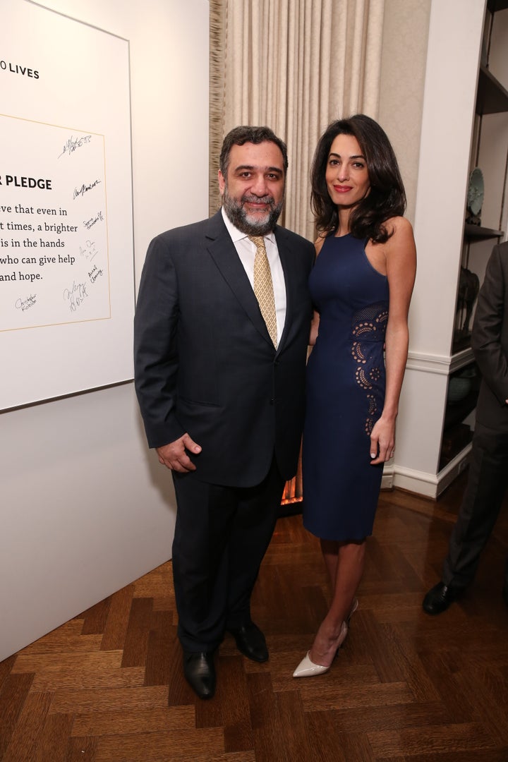 Amal Clooney poses with Ruben Vardanyan, co-founder of 100 Lives and UWC Dilijan.