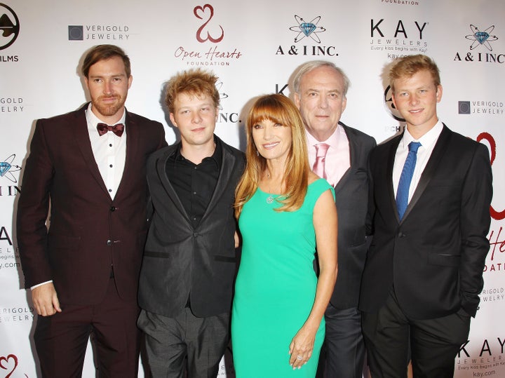 Jane Seymour attends the 2014 Open Hearts Foundation 4th Annual Gala with ex-husband James Keach and her sons. 