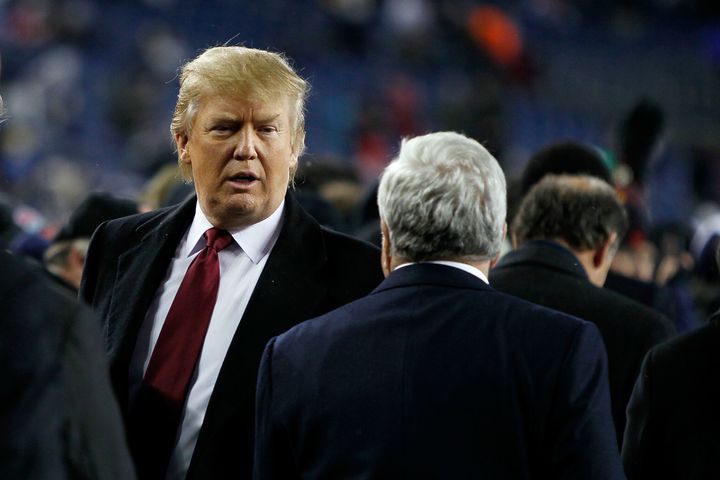 Donald Trump with New England Patriots owner Robert Kraft at an NFL game in 2010.