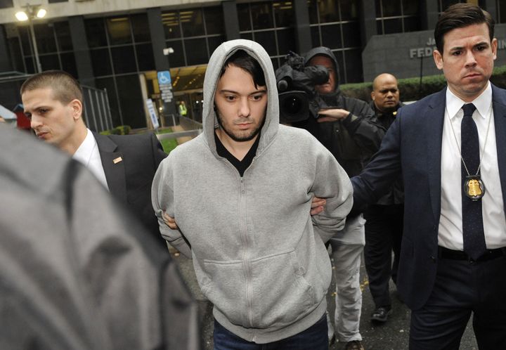 Martin Shkreli, chief executive officer of Turing Pharmaceuticals LLC, exits federal court in New York, U.S., on Thursday, Dec. 17, 2015.