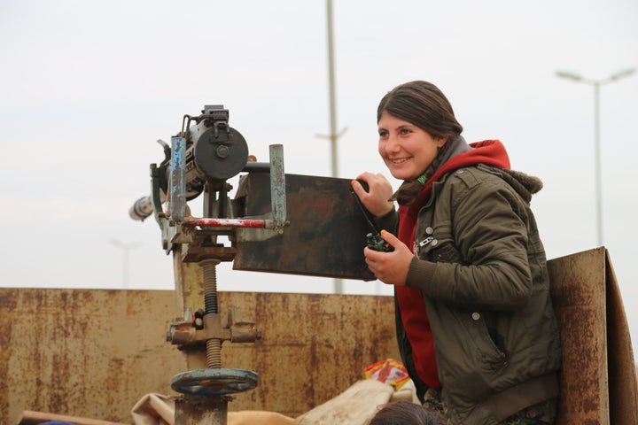 A fighter with the YPJ, the women's branch of the Syrian Kurdish militia, on March 3, 2015, in Tal Hamis, Rojava, Syria.