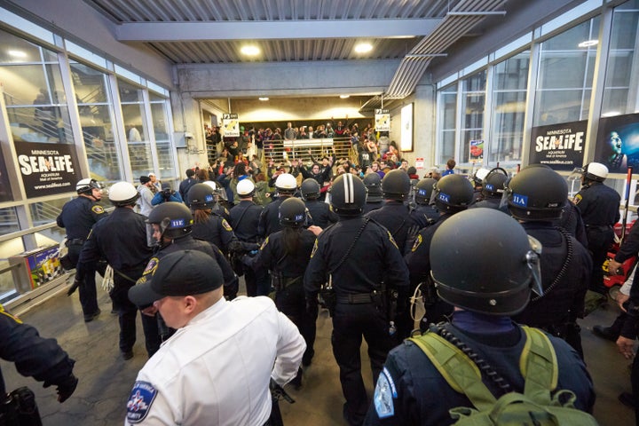 BLOOMINGTON, MN - DECEMBER 20: Thousands of protesters from the group 'Black Lives Matter' disrupt holiday shoppers on December 20, 2014 at Mall of America in Bloomington, Minnesota. (Photo by Adam Bettcher/Getty Images)