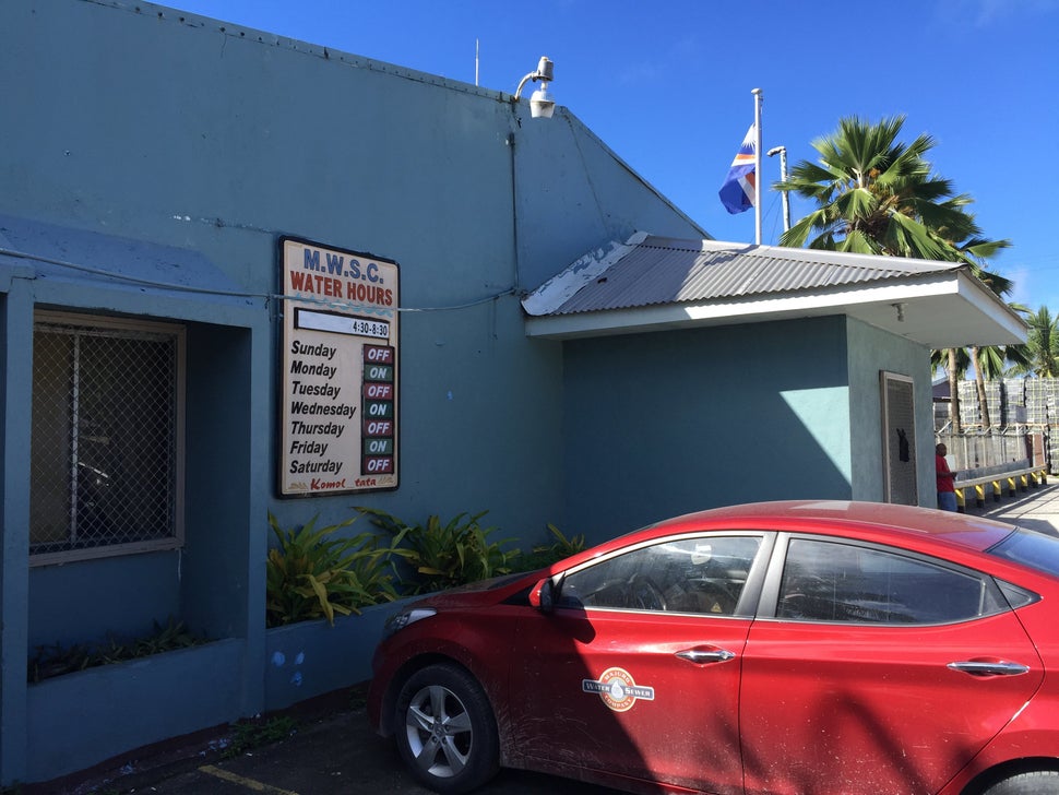 The water hours on Majuro Atoll are displayed outside the Majuro Water and Sewer Company&nbsp;office.