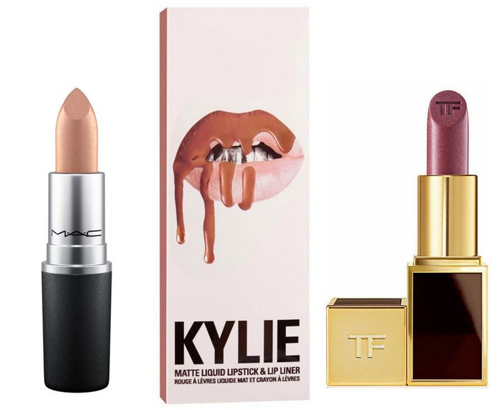 (From left to right): MAC Mariah Carey All I Want Lipstick, The Kylie Lip Kit by Kylie Jenner and Tom Ford Lips & Boys Drake Lipstick. 